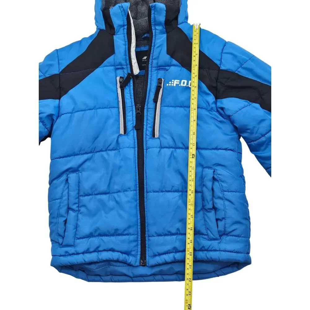 F.O.G. by London Fog Boys Blue Black Hooded Puffer Winter Jacket M 10-12